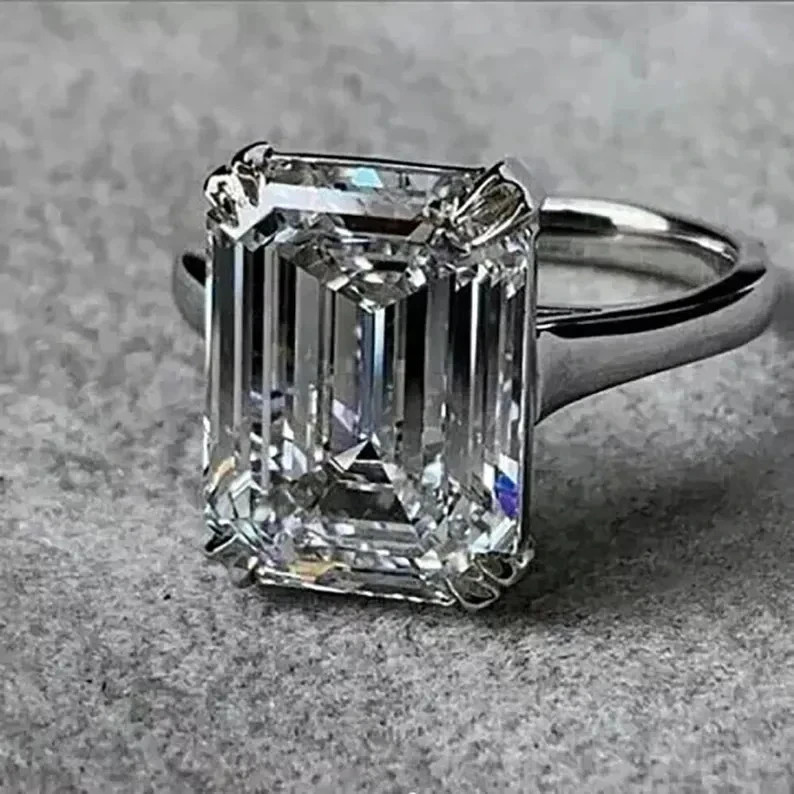 Emerald Cut 4.80 Ct White Moissanite 1-Stone Engagement Ring 925 Sterling Silver