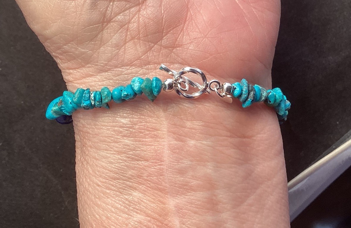 Sterling Silver 8” Turquoise Chip Bracelet With 6mm Lapis Sugilite & Turquoise