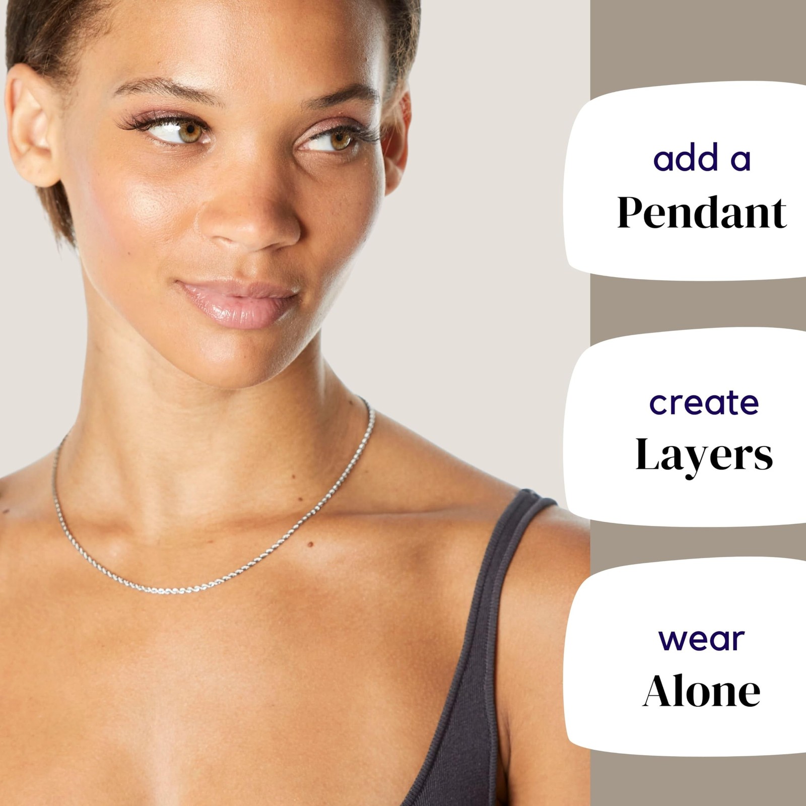 KISPER 24k White Gold Rope Chain Necklace –Thin, Dainty, White Gold Plated