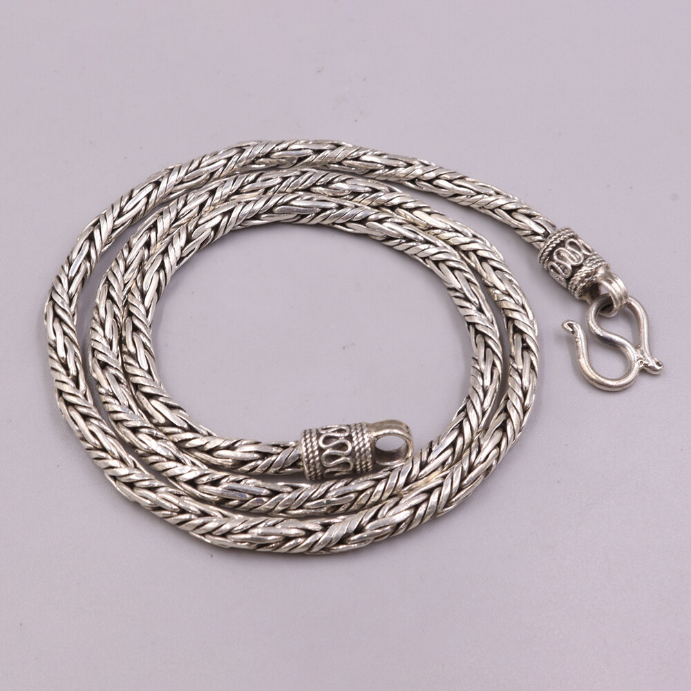 Pure S925 Sterling Silver Chain 4mm Braided Wheat Link Necklace 44-45g 19.6inch