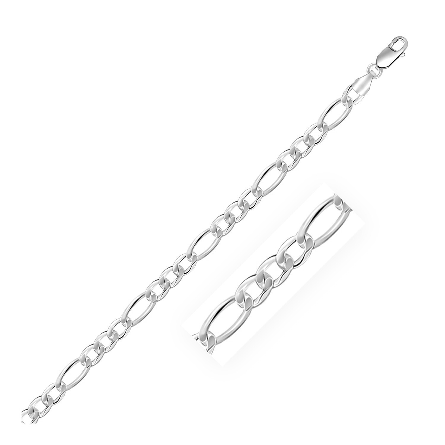 5.5mm Classic Comfort Fit Figaro Style Chain 18″ Inch Authentic Sterling Silver