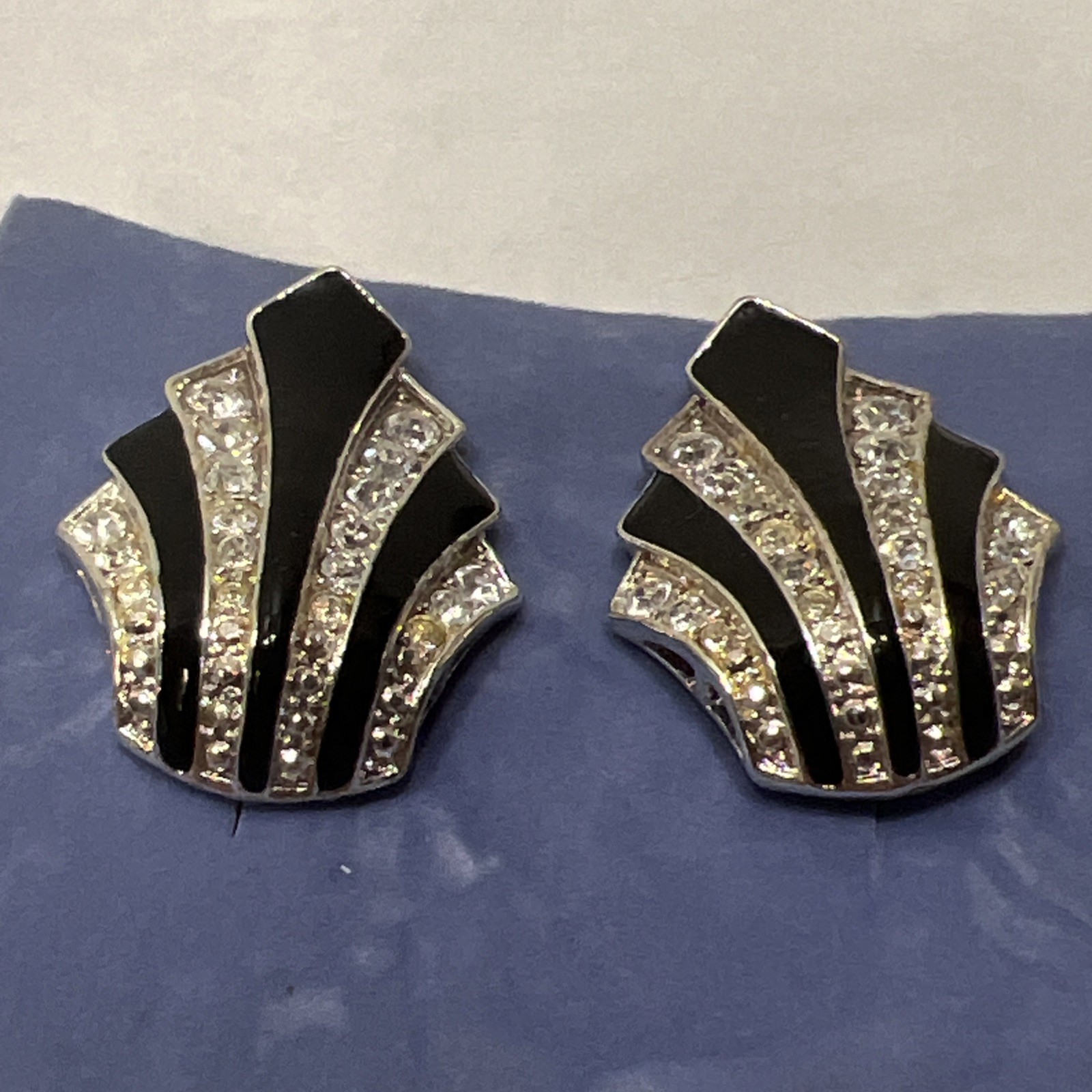 Nina Ricci Avon Art Deco Jewelry Crystal Black Enamel Earrings