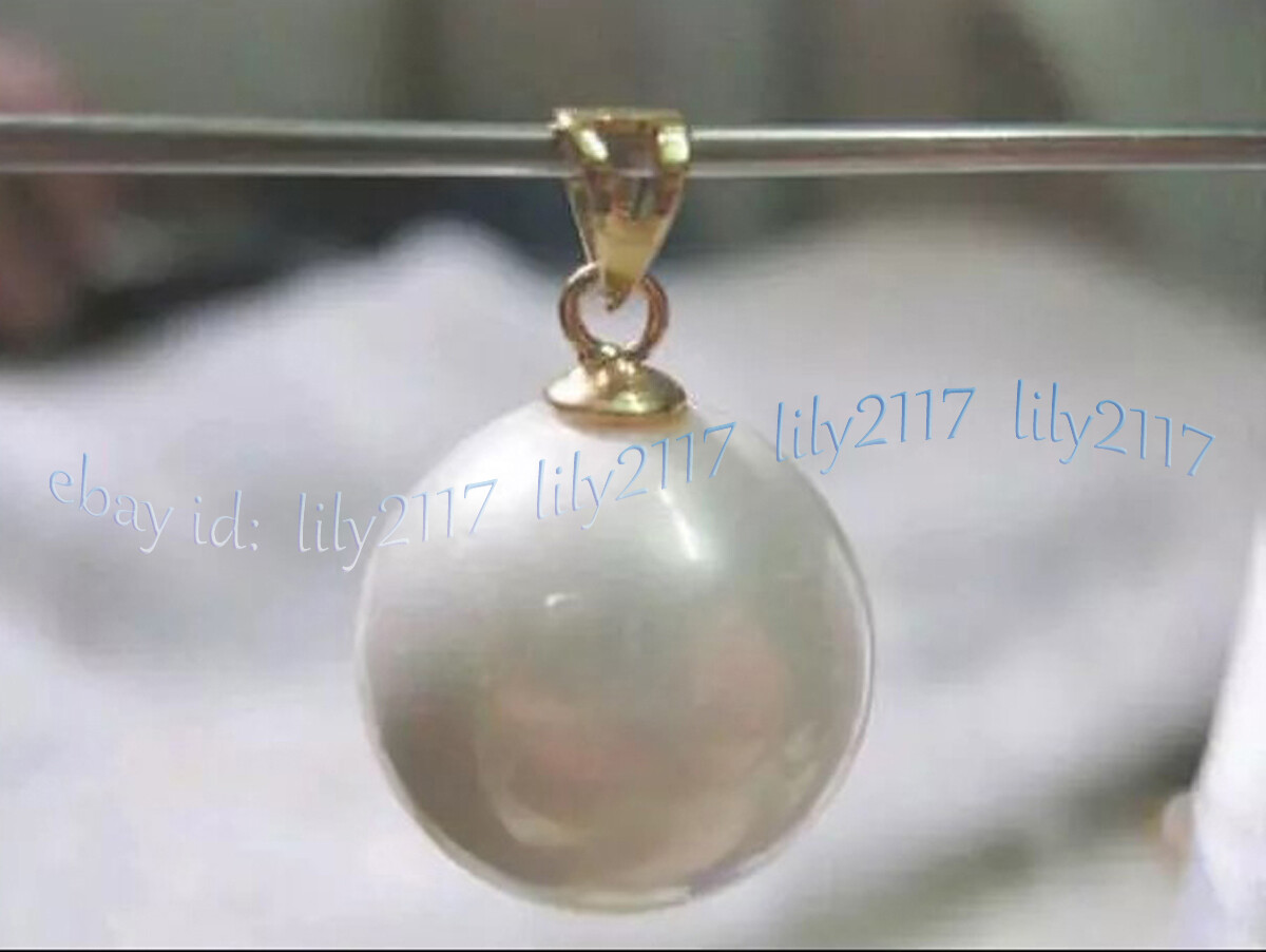 Gorgeous AAAA Huge 9.5-10mm Natural Round South Sea White Pearl Pendant 14K Gold