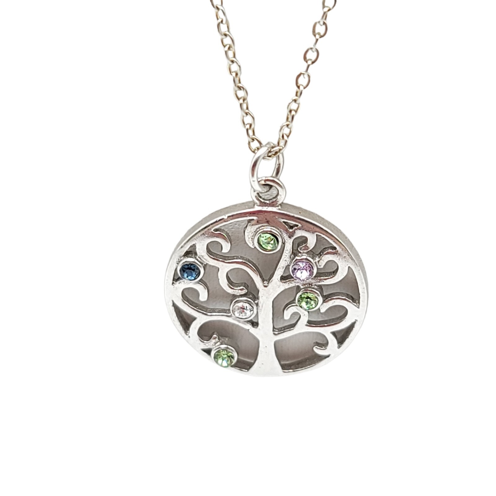 Onecklace Sterling Silver .925 Family Tree Multi-Color Real Birthstones Necklace