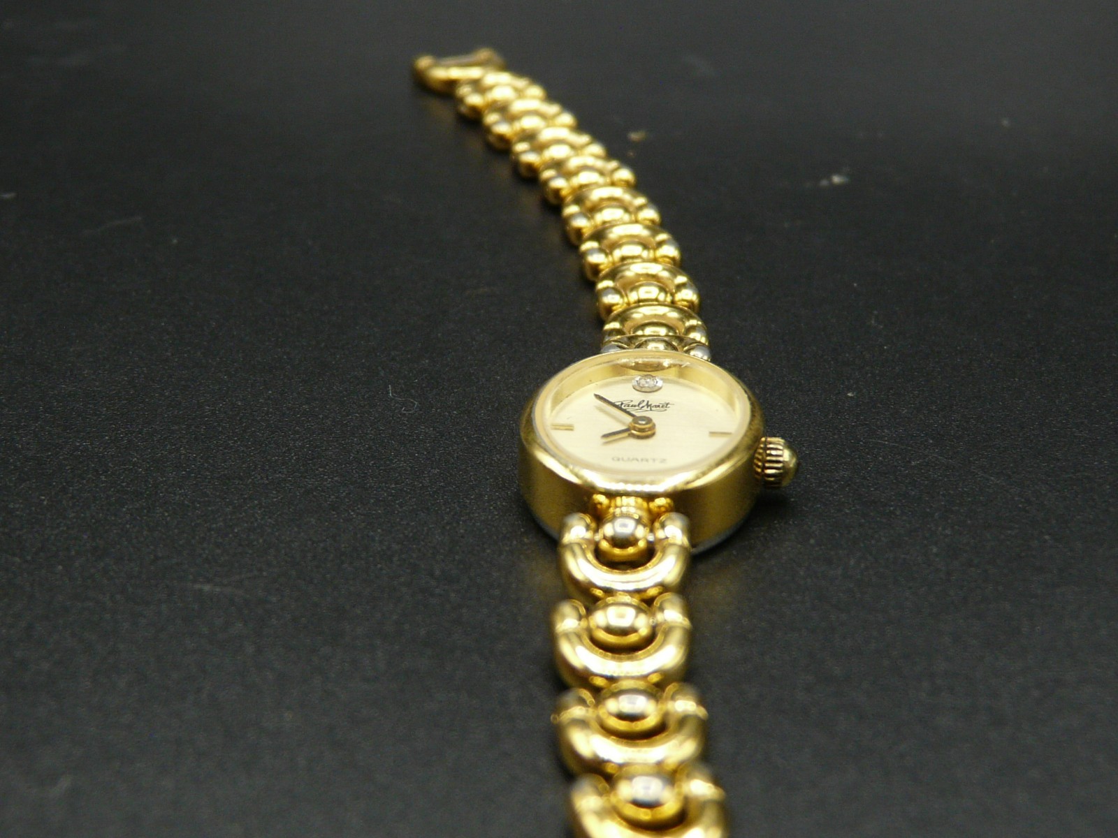 VTG Vintage Paul Maret Ladies Women Watch Gold Tone Link Bracelet Gemstone Dial