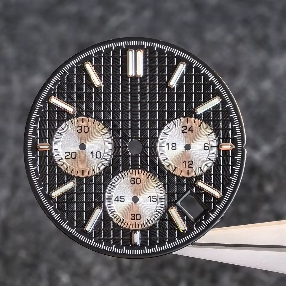 31.8mm Panda Style Textured Men Watch Dial For VK63 Mod Green Luminous Nail