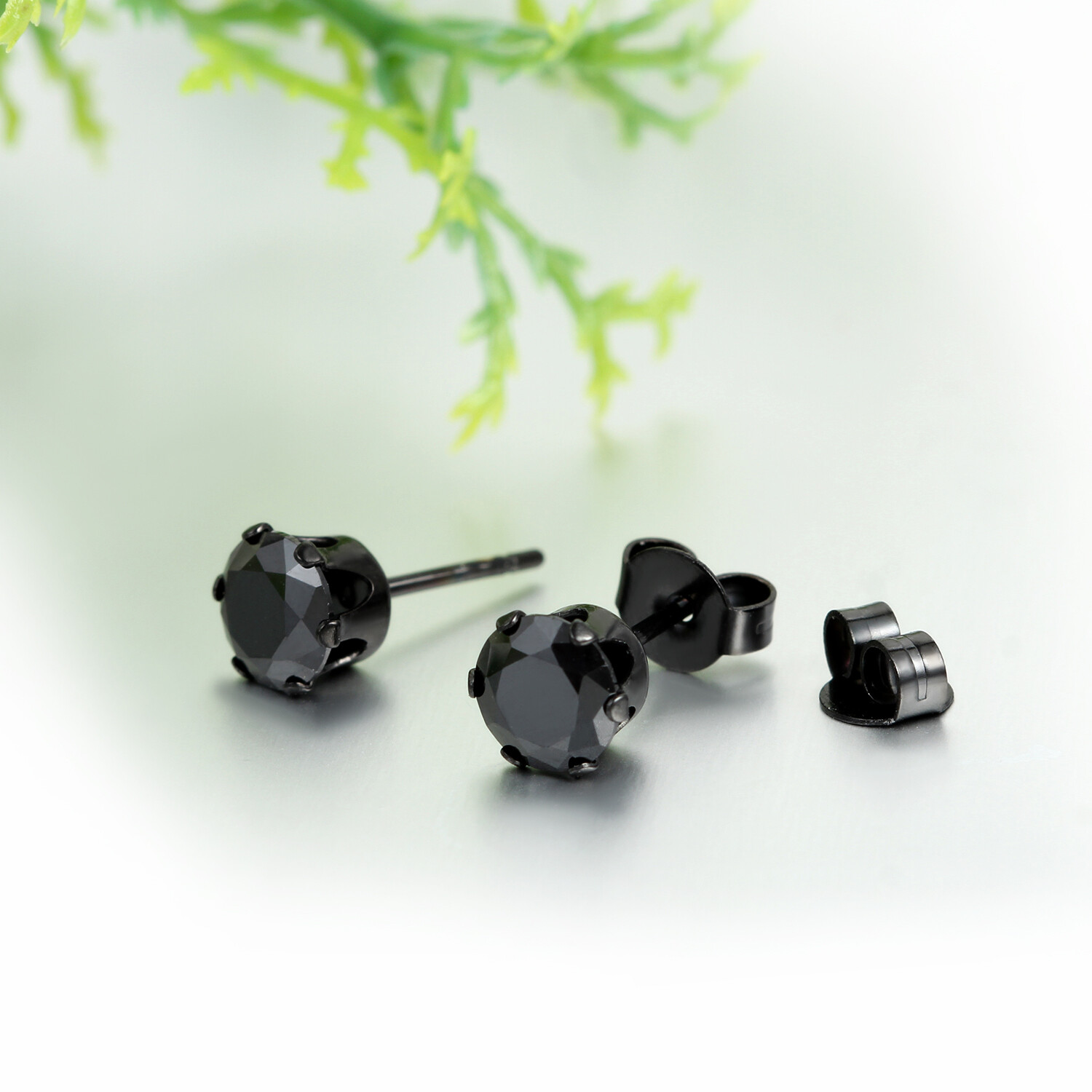 Mens Women Stainless Steel Black Round Cubic Zirconia Ear Studs Earrings 3mm-8mm