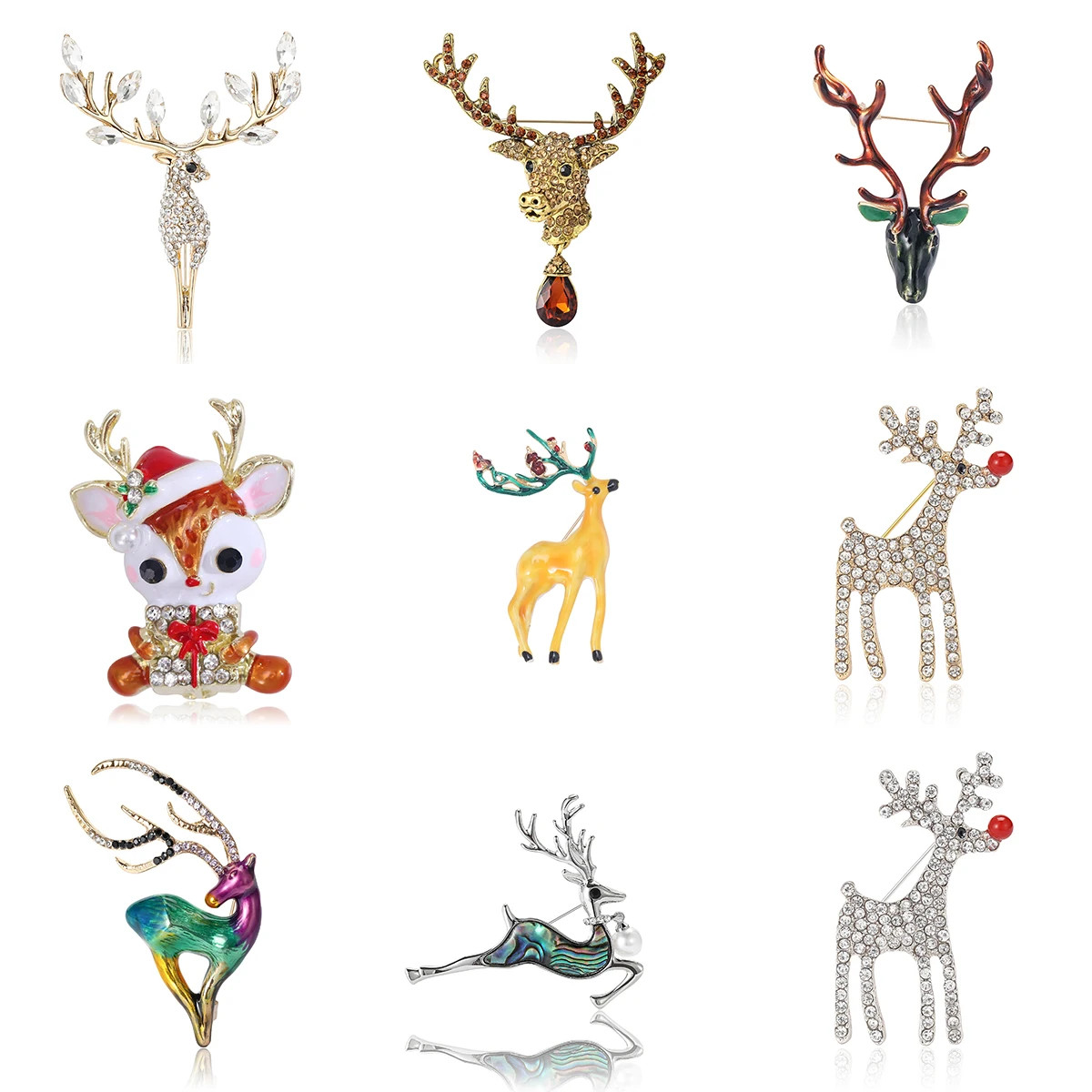Luxury Reindeer Brooch Pin – Crystal Rhinestone Christmas Jewelry Gift for Women