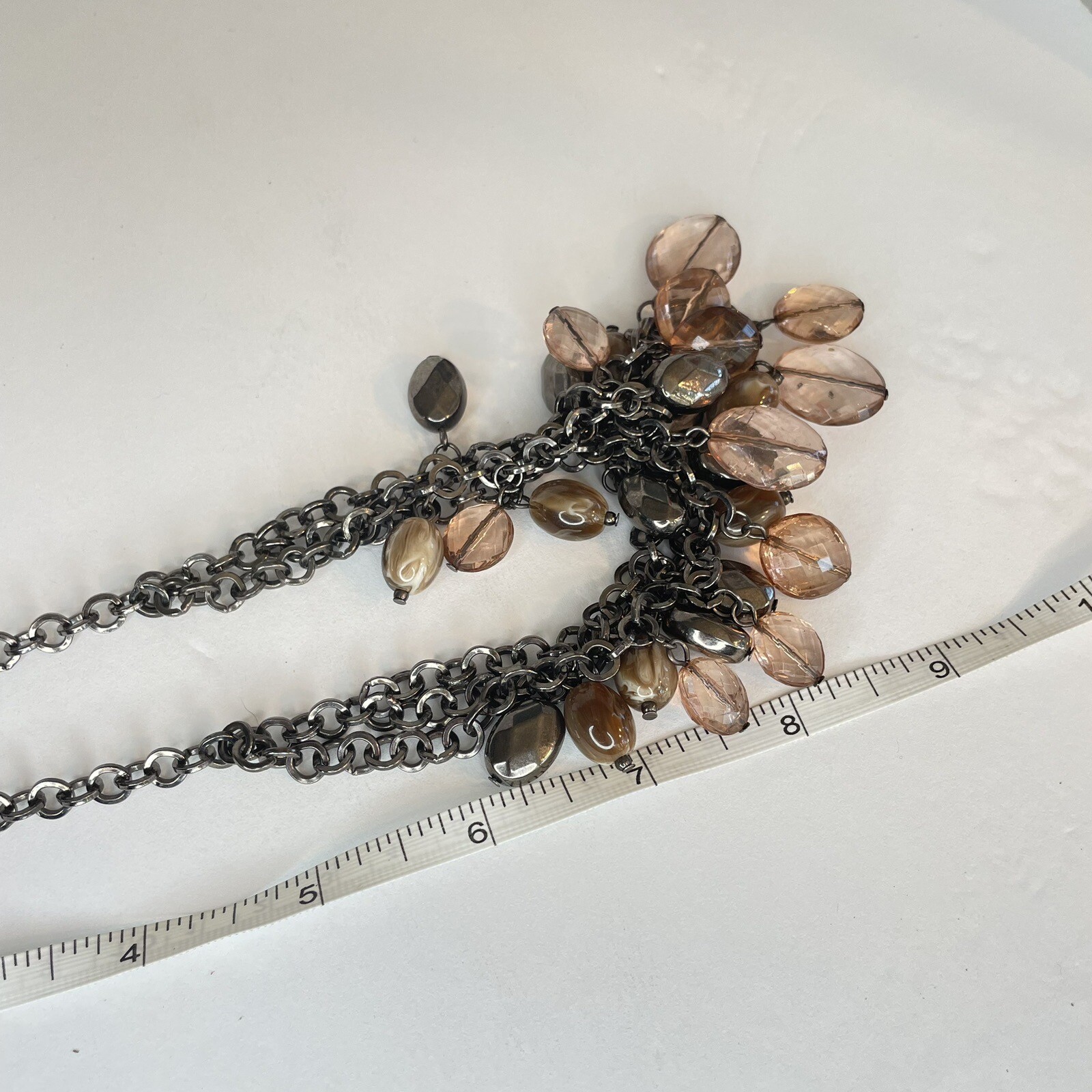 Neutral Multi Color Acrylic Waterfall Beaded Layered Bib Necklace Chandelier