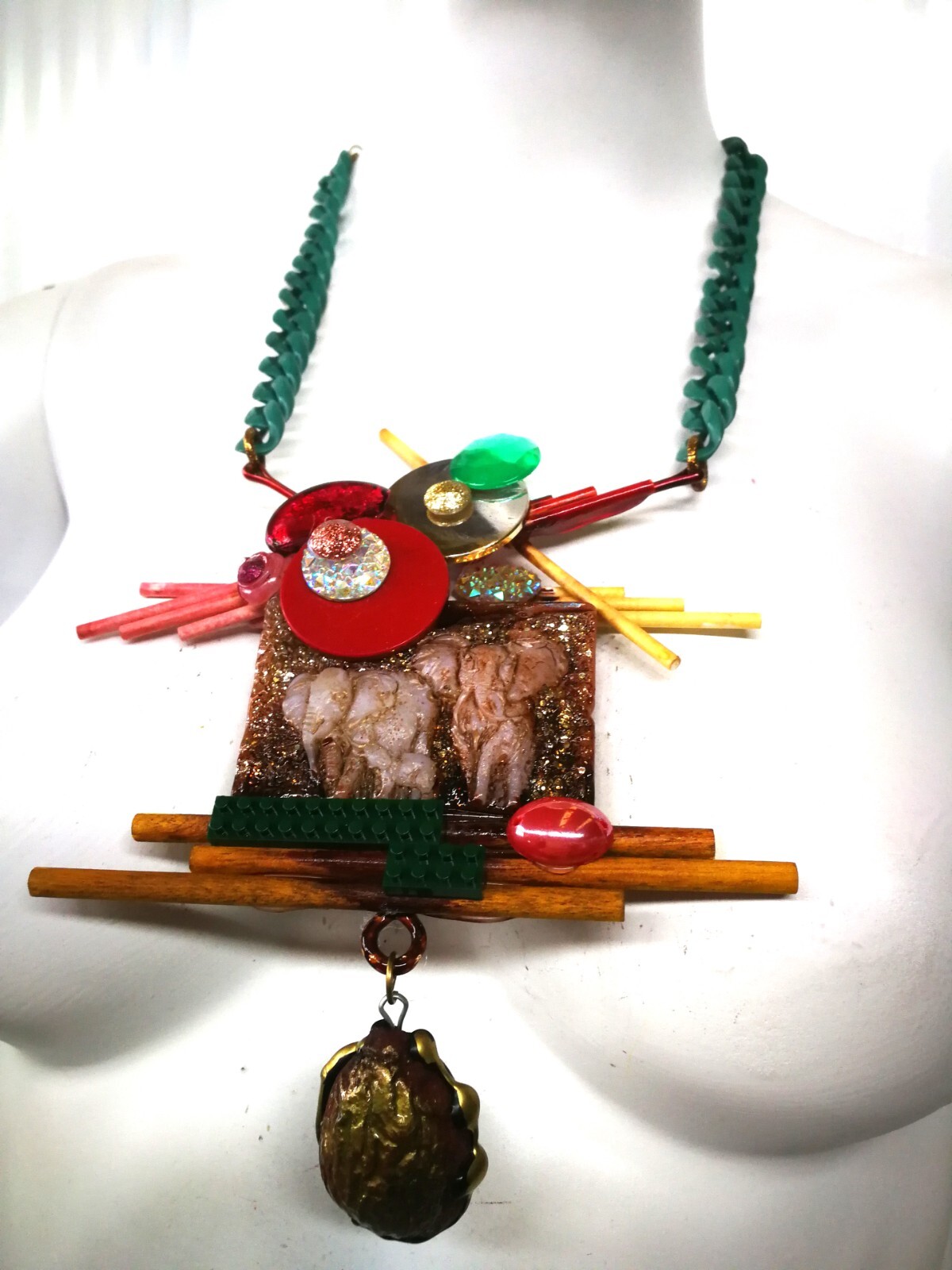 Vintage Assemblage Jewelry Necklace Pendant Luxury Elephant Animal Safari Savana