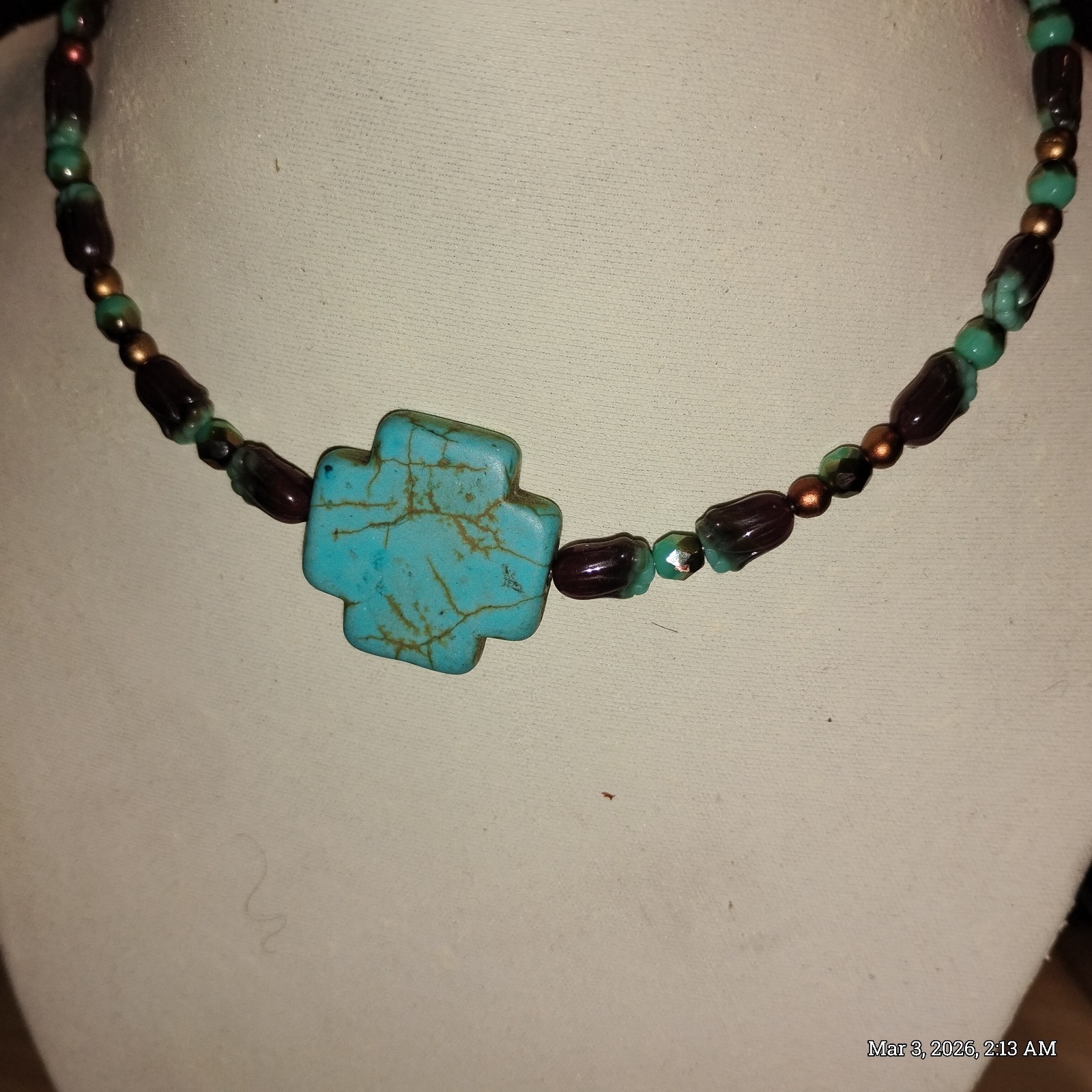 TURQUOISE Cross Pendant & Blue, Brown, & Gold Designer Stones