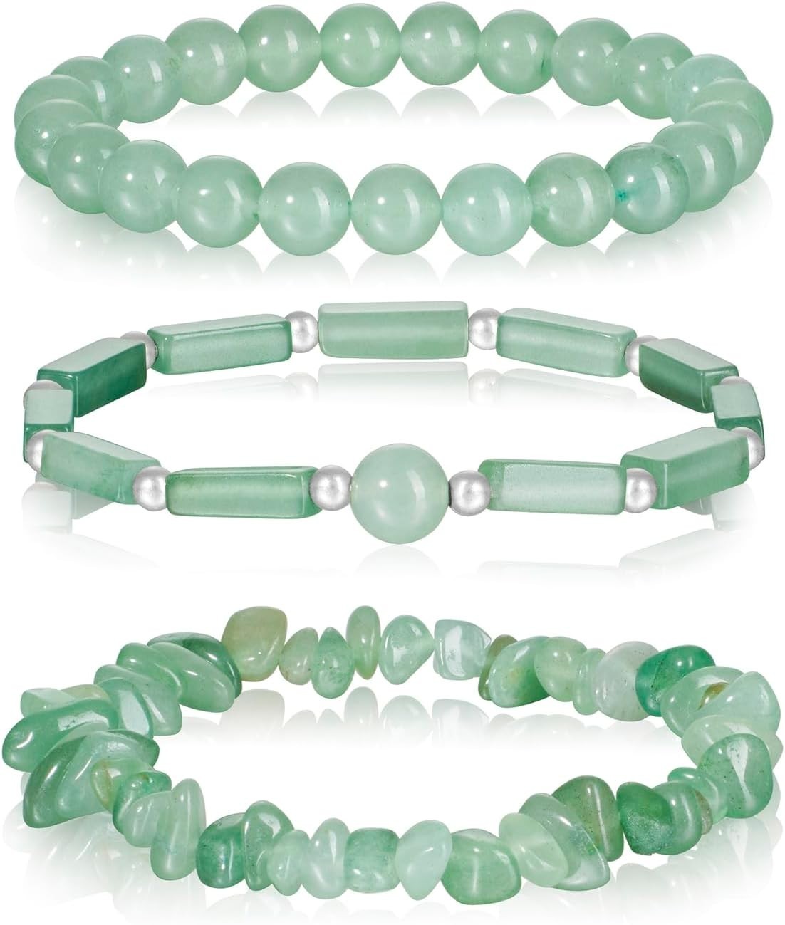 Stunning 3Pcs Natural Jade Bracelets for Women – 8mm Crystal Beaded Elegance
