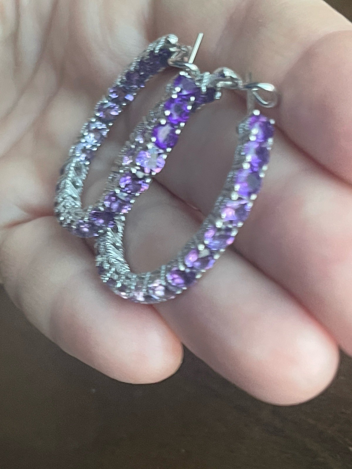 JUDITH RIPKA 925 SILVER Ombré Purple Amethyst Hoop EARRINGS