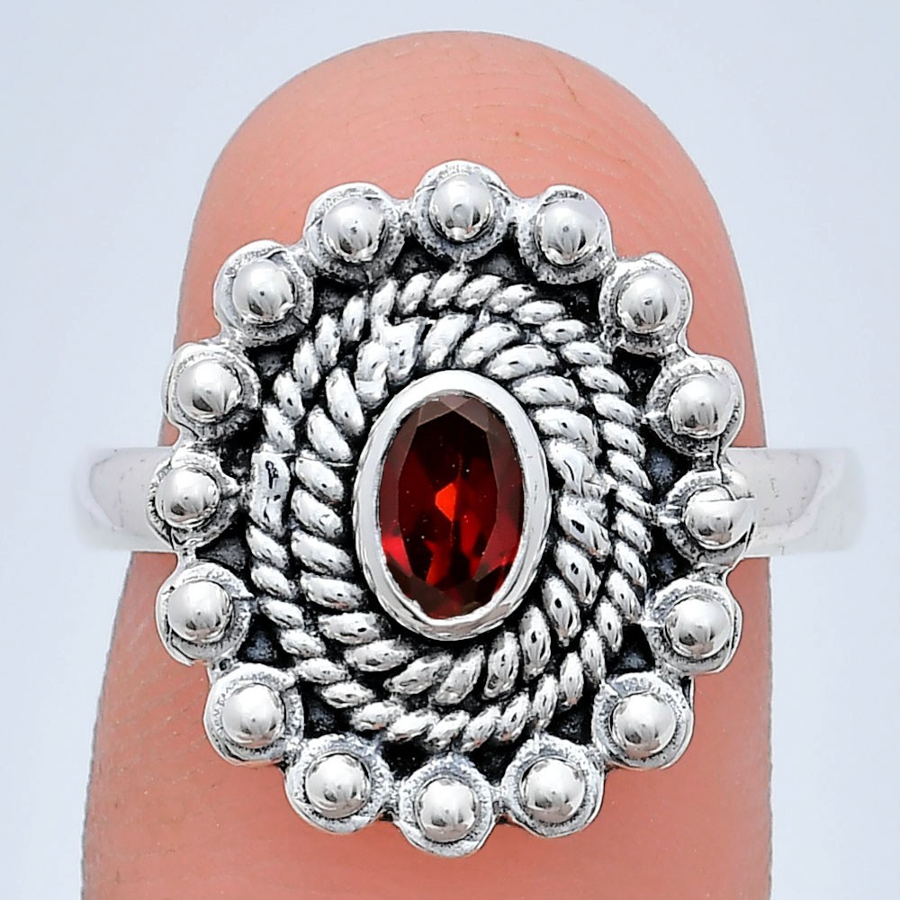 Hessonite Garnet – Madagascar 925 Sterling Silver Ring s.8 Jewelry R-1124