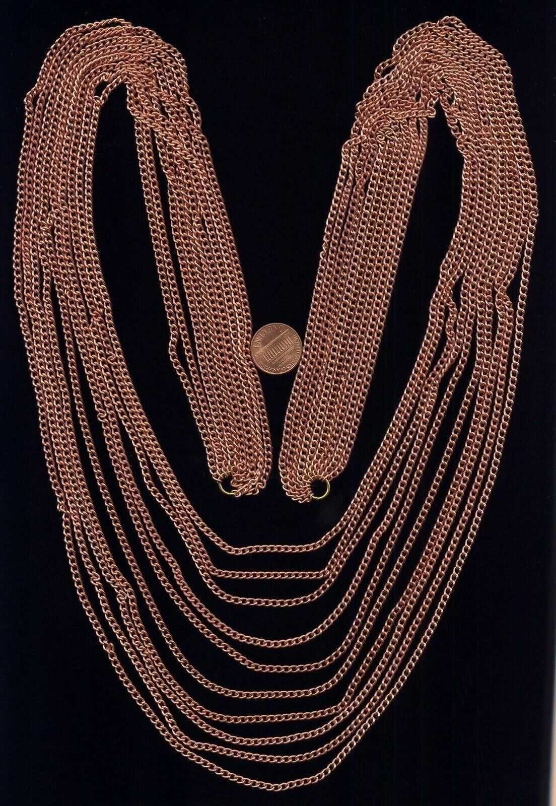 VINTAGE COPPER COATED GRADUATED 10 STRAND 32” JUMP RINGED CHAIN BIB SECTION N67