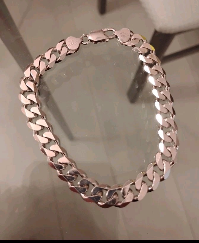 New 925 Sterling Silver 9″ In Long 9 Mm Wide Curb Link Bracelet Free Shipping