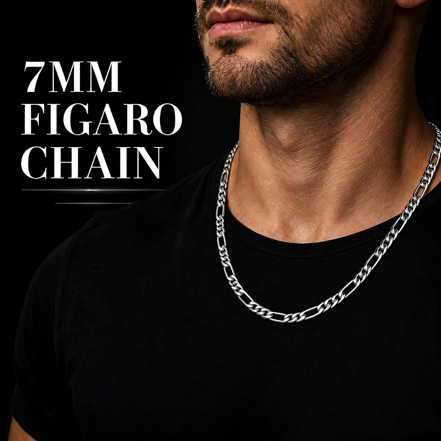 Hypoallergenic 5mm/7mm Figaro Chain in Silver – Perfect Gift for Every Occasion