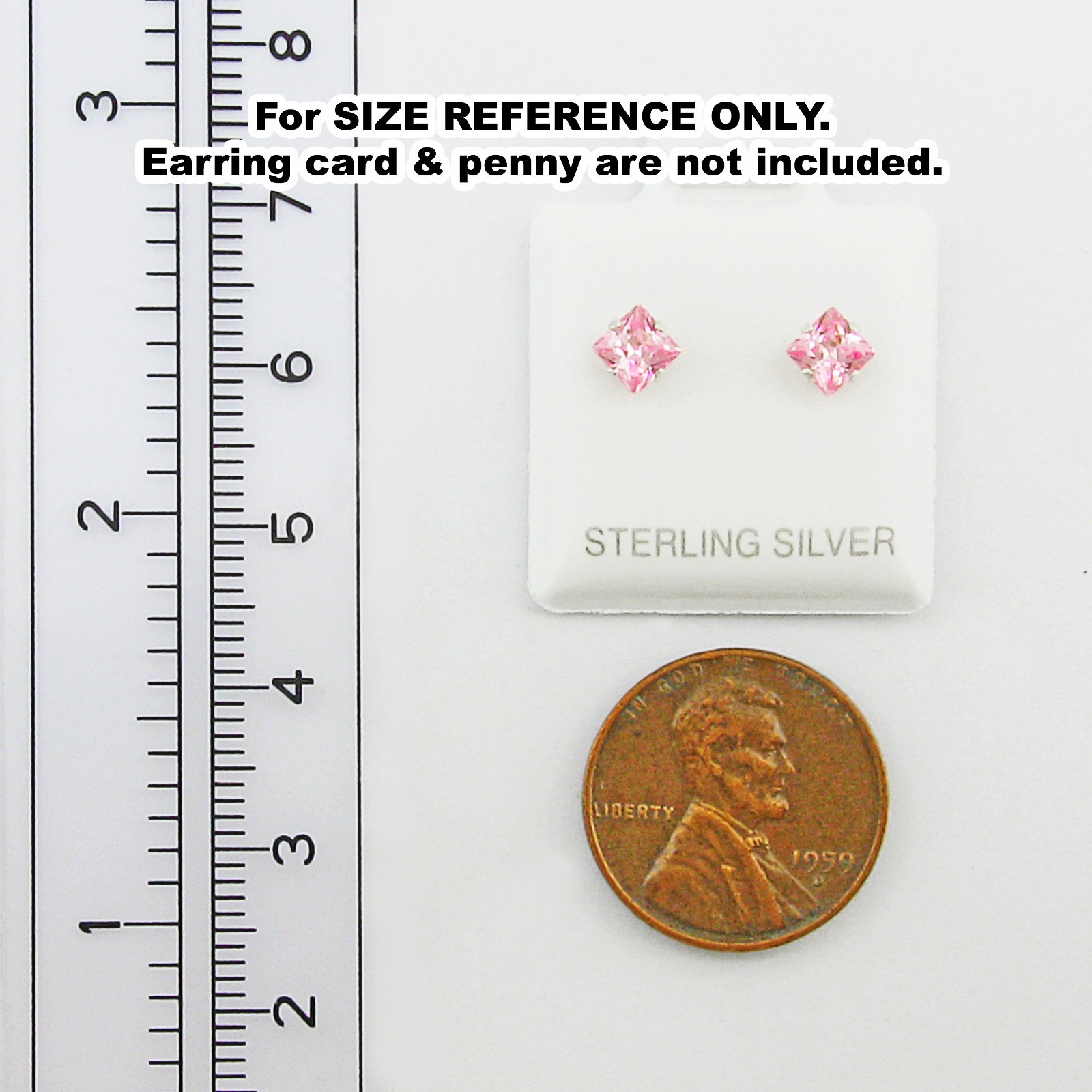 4mm Square PINK Post Earrings – SOLID 925 Sterling Silver Settings