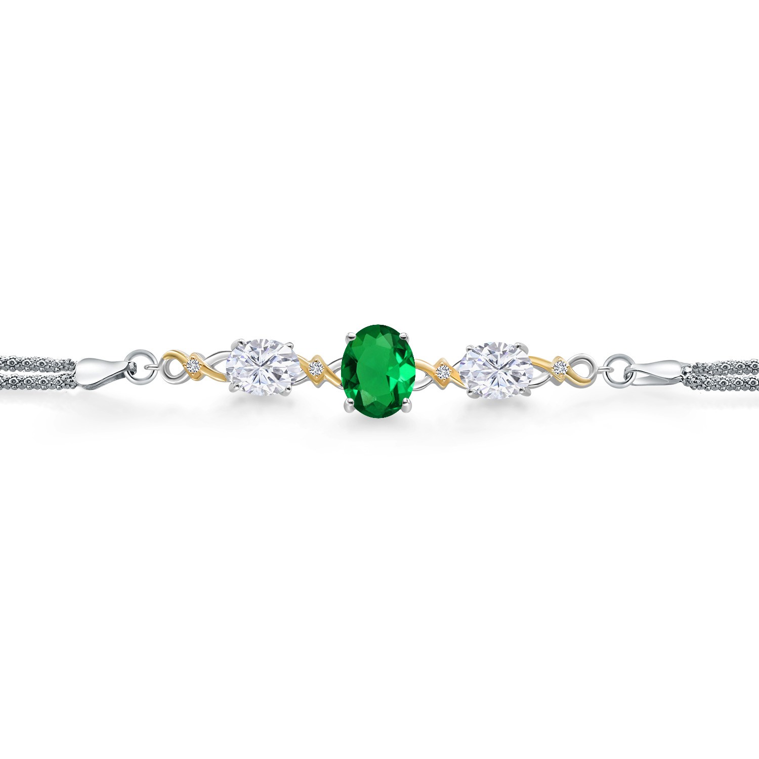 925 Silver and 10K Yellow Gold Nano Emerald and White Moissanite and Lab Grown