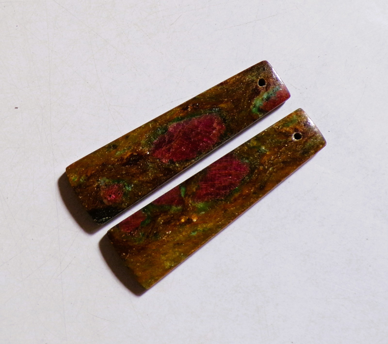57.55 Cts Natural Ruby Fuchsite Drilled Cabochon Match Pair Gemstone 45X13MM 17