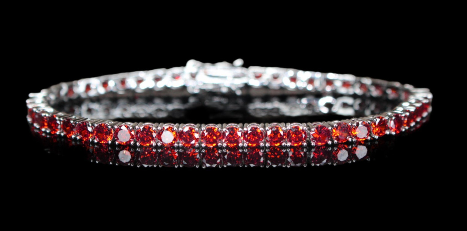 14k STAMPED 4mm AMBER Ruby Sapphire Tennis BRACELET 12ct simulated Diamond Gem