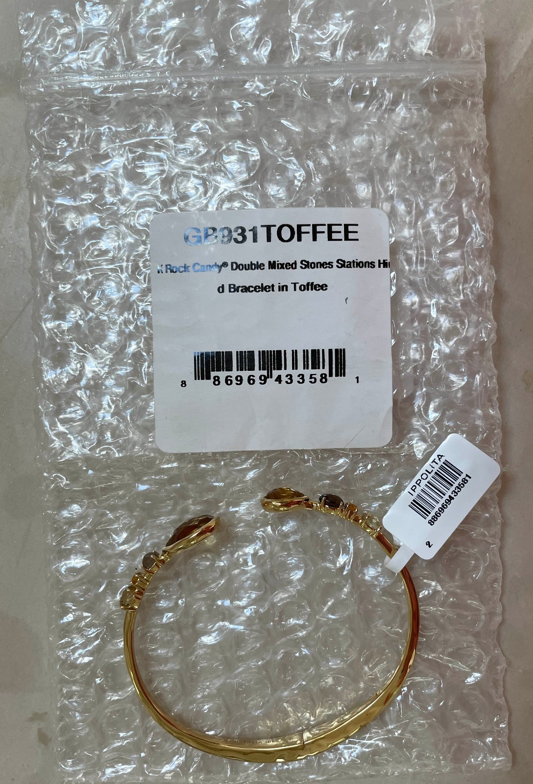 NWT Ippolita Rock Candy Citrine Smoky Quartz 18K Yellow Gold Cuff Bracelet Small