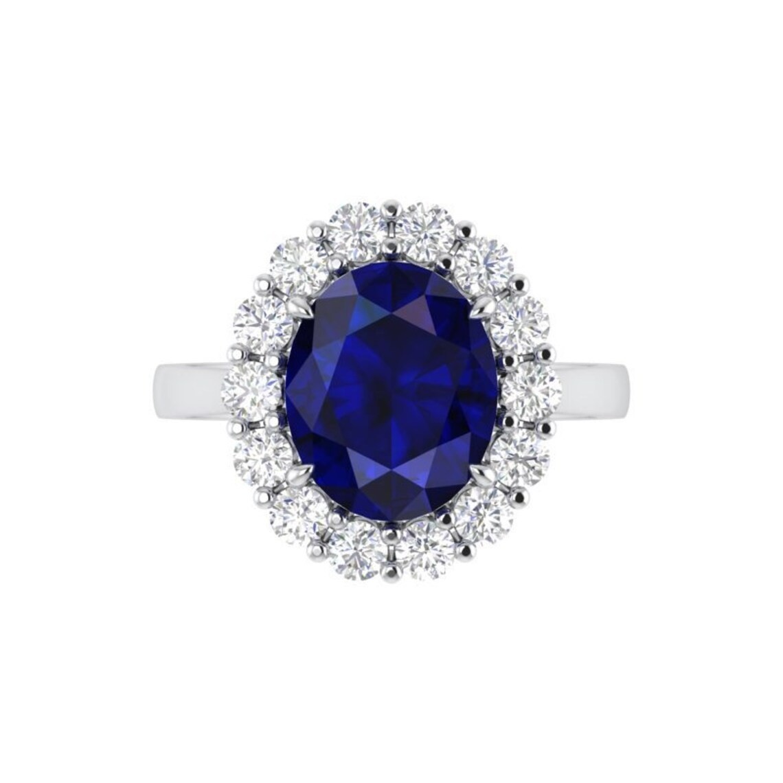 3.94 Ct Oval Natural Sapphire & Diamond Engagement Ring 14K White Gold Size 6
