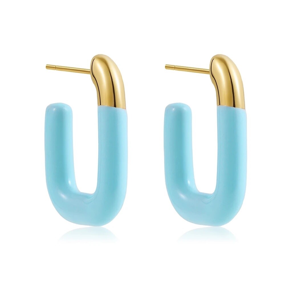 ZARD Turquoise Enamel Oval Hoop Earrings