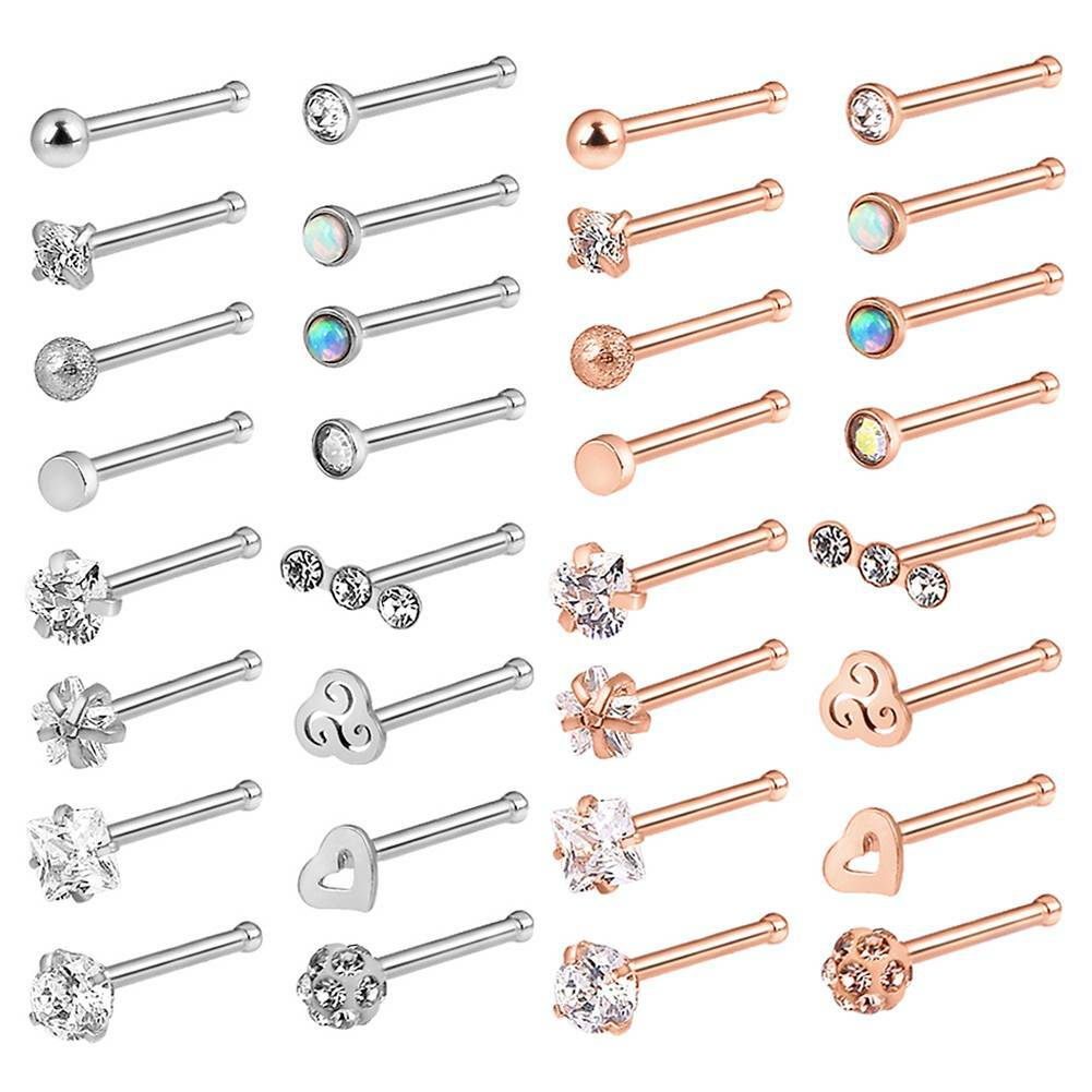 32PCS C-Shaped Nose Hoop Ring Surgical Steel Bone Studs Body Piercing Set 20G