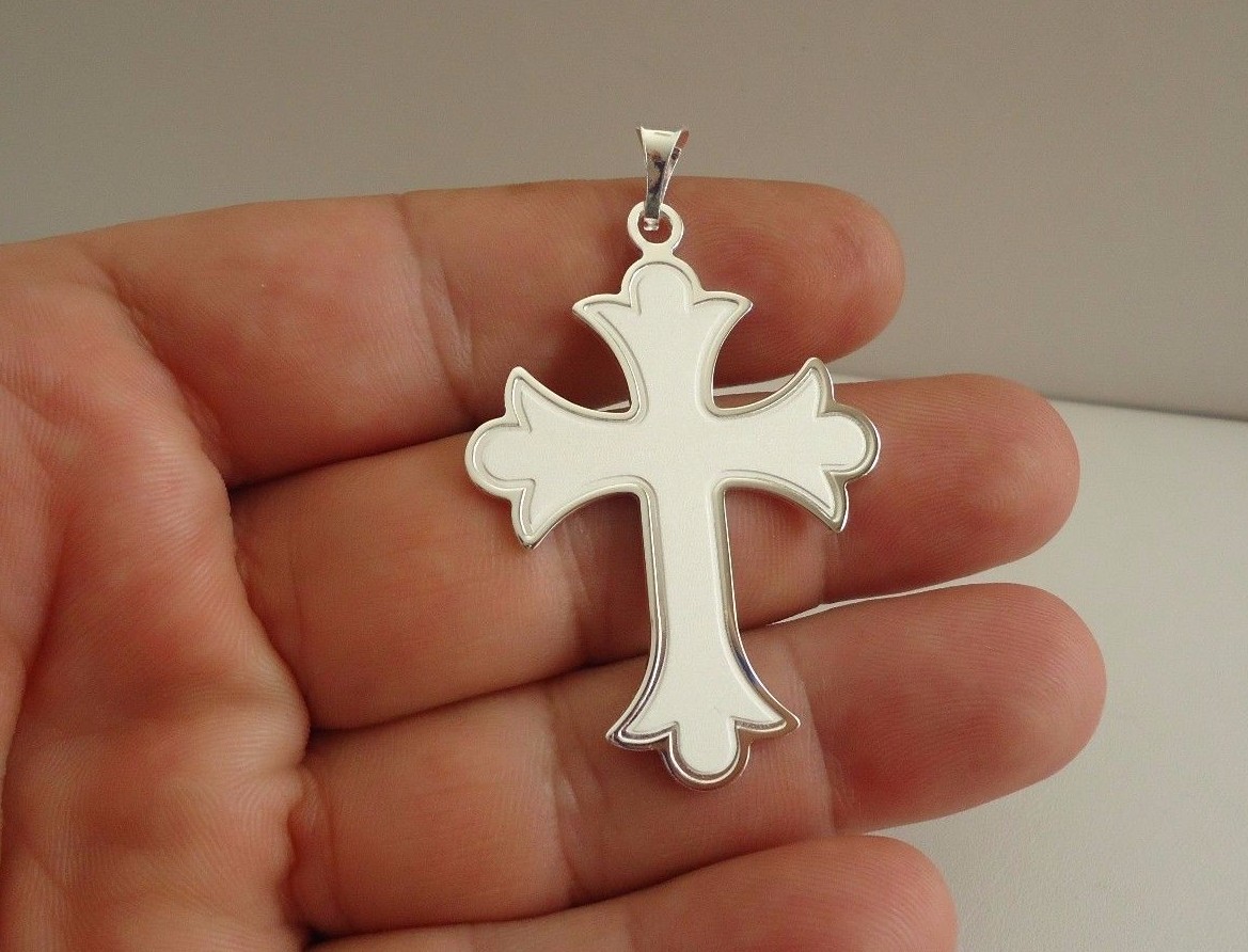MATT FINISH PATONCE CROSS PENDANT / 925 STERLING SILVER / SIZE 58MM BY 36MM