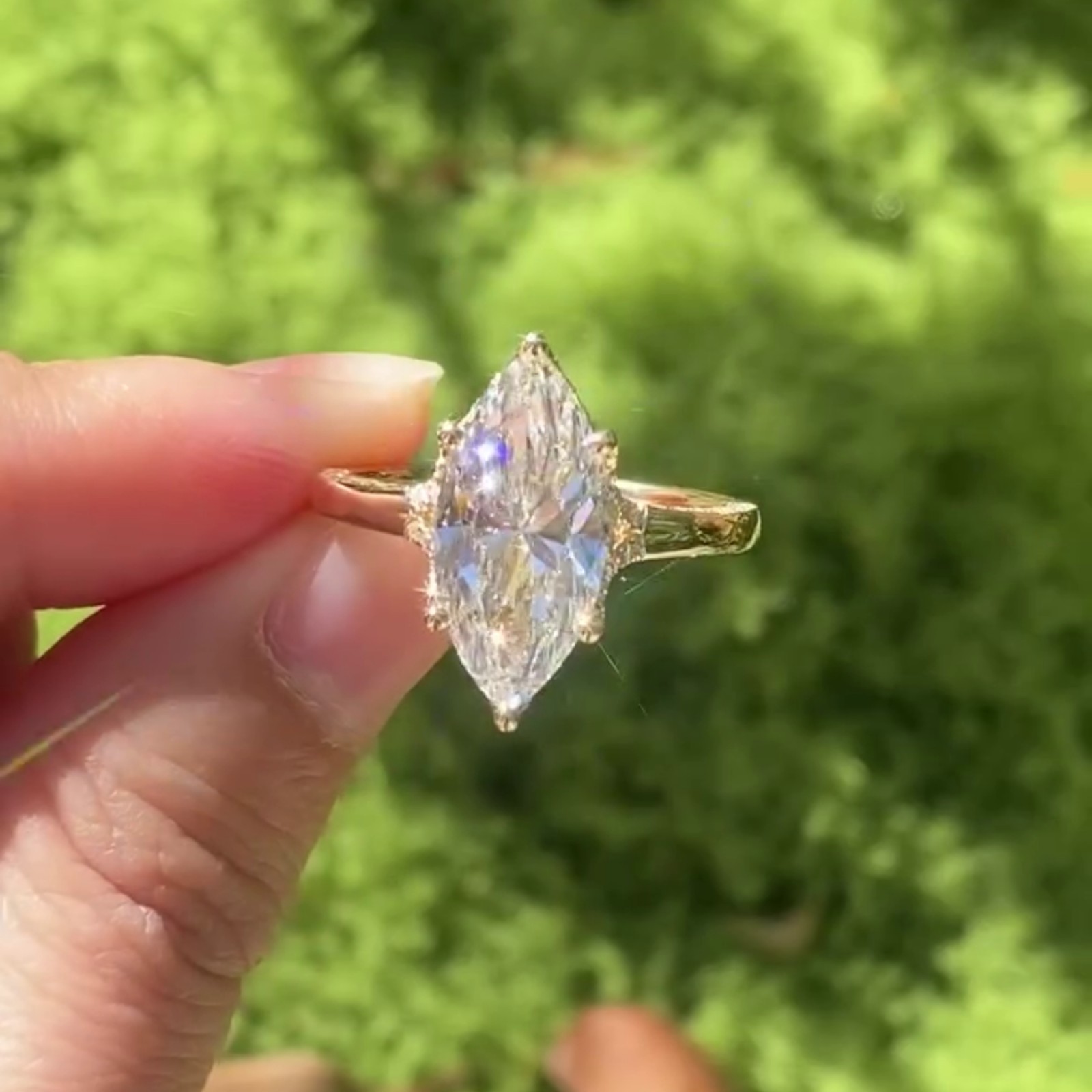 3.50CT Marquise Pave Moissanite Wedding Halo Ring 6 Prong 14K Yellow Gold Plated
