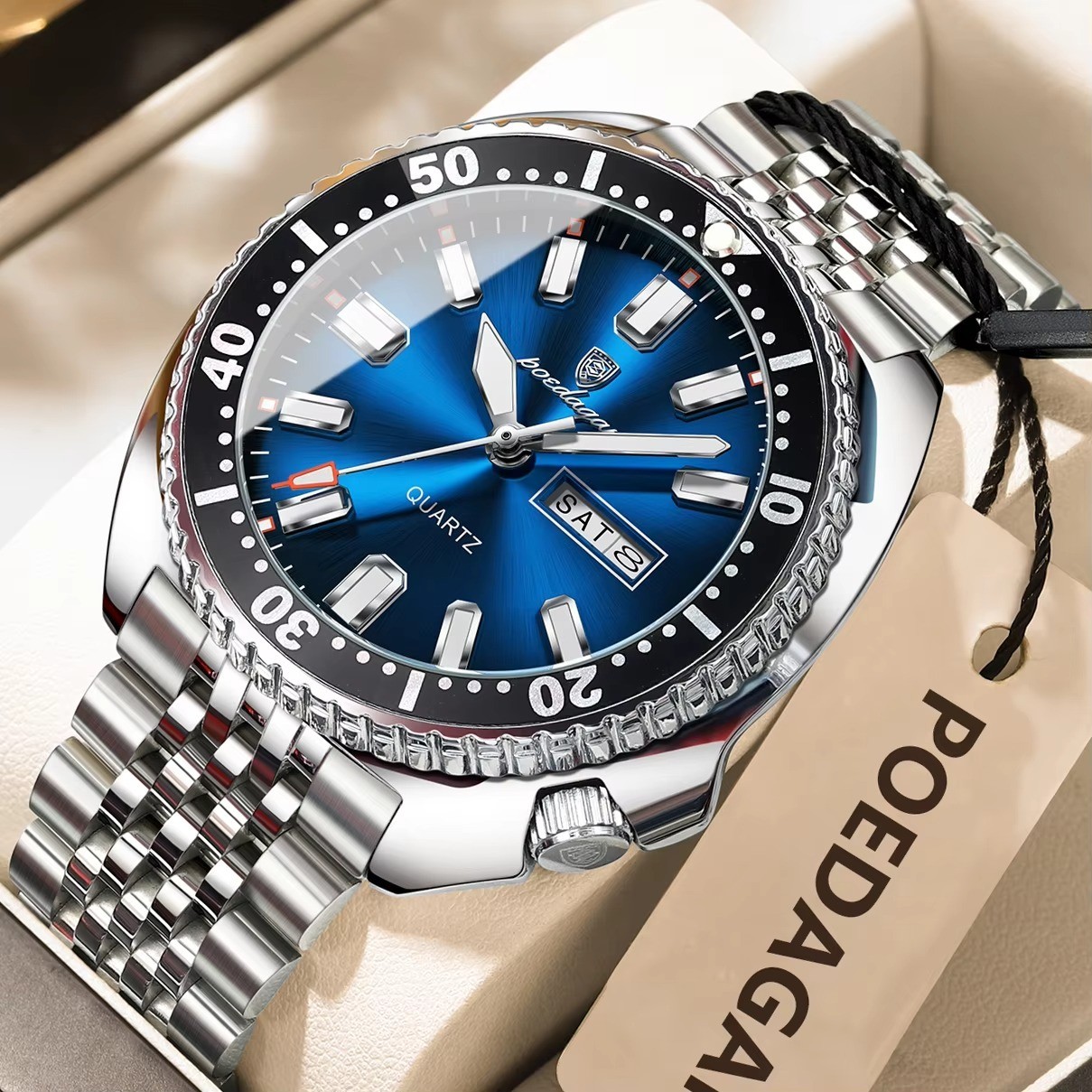 New Men’s Luxury Watch Poedagar Quartz 30m Waterproof Stainless Steel Luminous