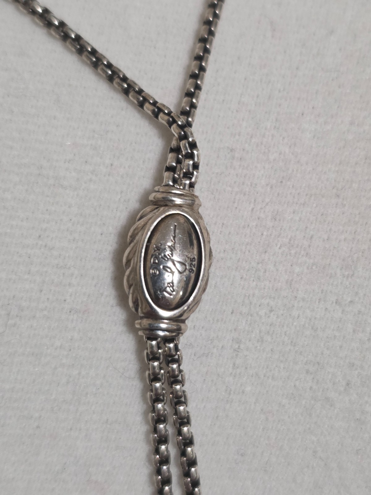 David Yurman Sterling Silver Adjustable Box Chain Slider Lariat Necklace