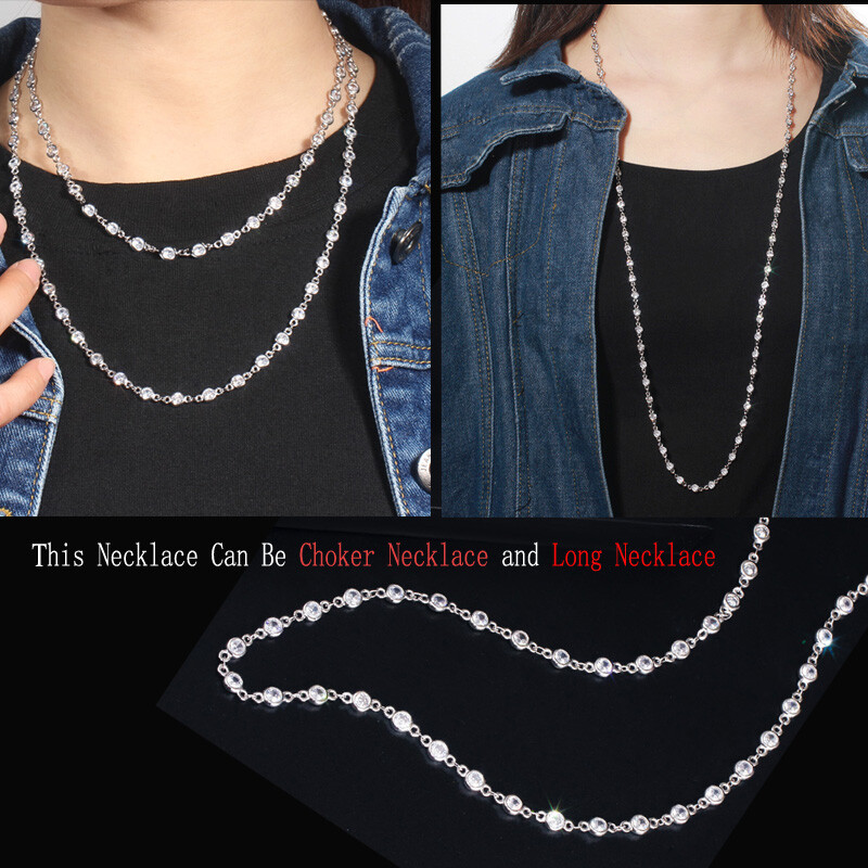 CZ Chain Link Long Choker Necklace Costume Rose Gold Plated Jewelry Accessories