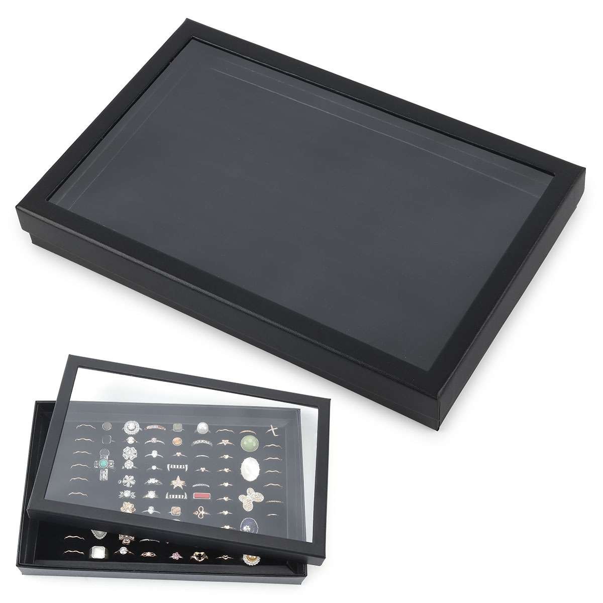 2Pc 100Slots Jewelry Ring Display Organizer Case Tray Holder Earring Storage Box