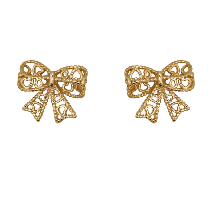 Sterling Silver 925 Hollow Bow Knot Screw Back Stud Earrings Women Gift Box I44