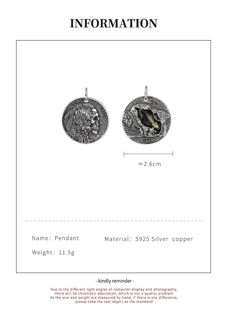 S925 Sterling Silver Indian Skull Headdress with Gold Fish Ball Charm Pendant