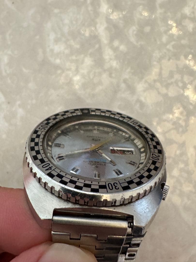 Seiko 5 Sports Rally Diver 6119-7170 Auto Watch Checker Flag Bezel Rare Used