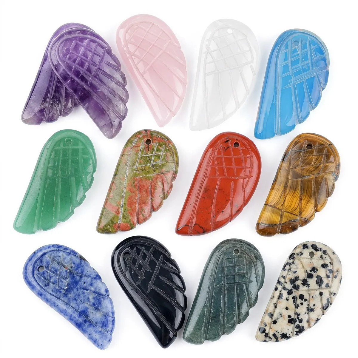 6PCS 16x30mm Angel Wing Carved Stone Pendant DIY Jewelry Necklace Making Charm