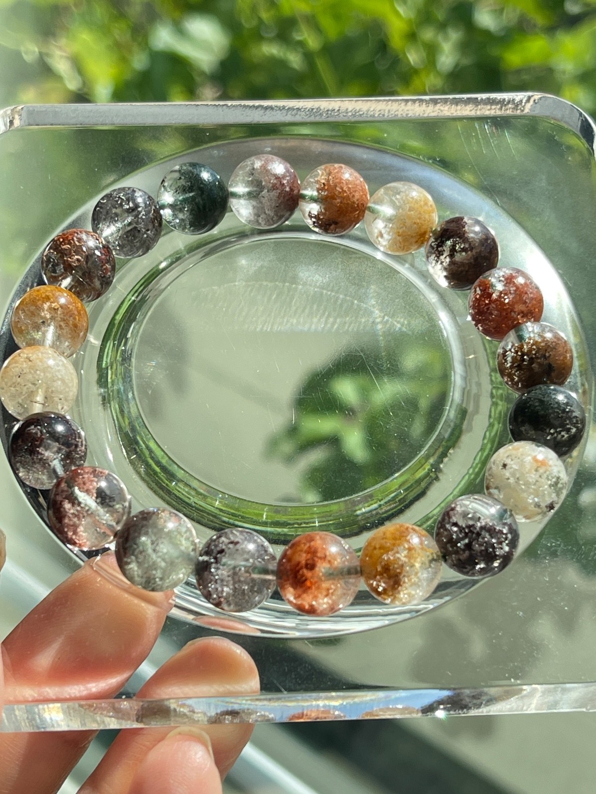 Flower Garden Quartz Bead Bracelet Top Quality Lodolite Crystal Gemstone