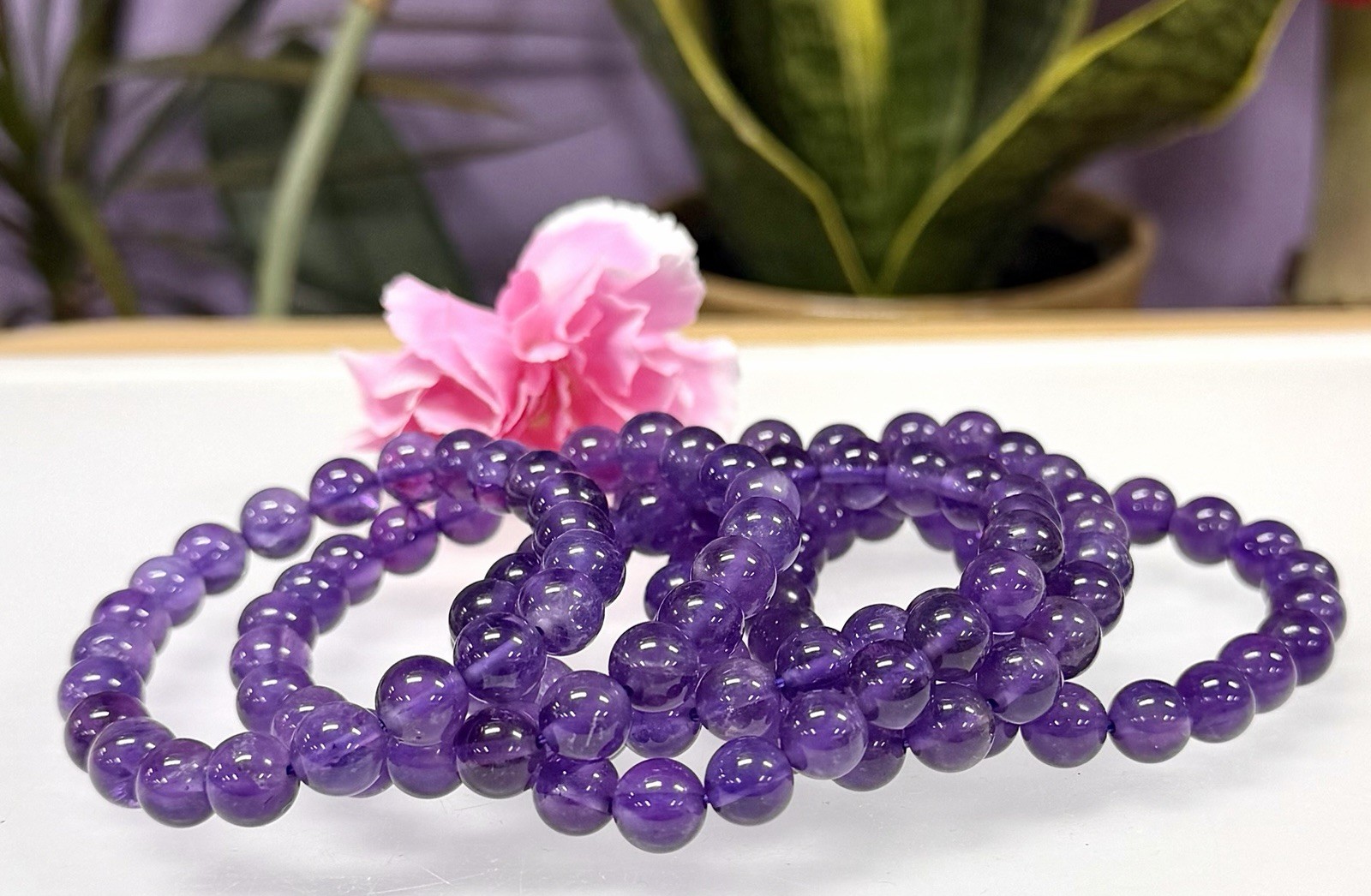 Wholesale Lot 6 Pcs Natural Amethyst 8mm 7.5” Crystal Stretch Bracelet