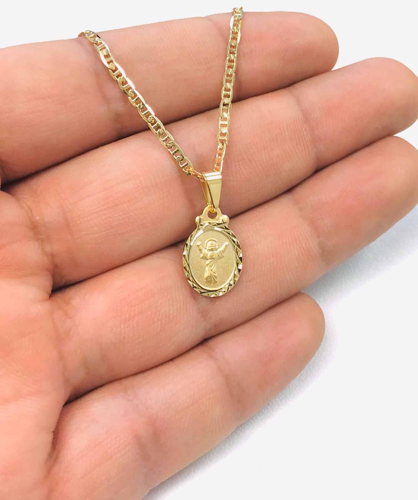 Cadena Y Dije del Divino Niño en Oro Laminado 14K Para Niños/Mujer 16x10mm 16″.