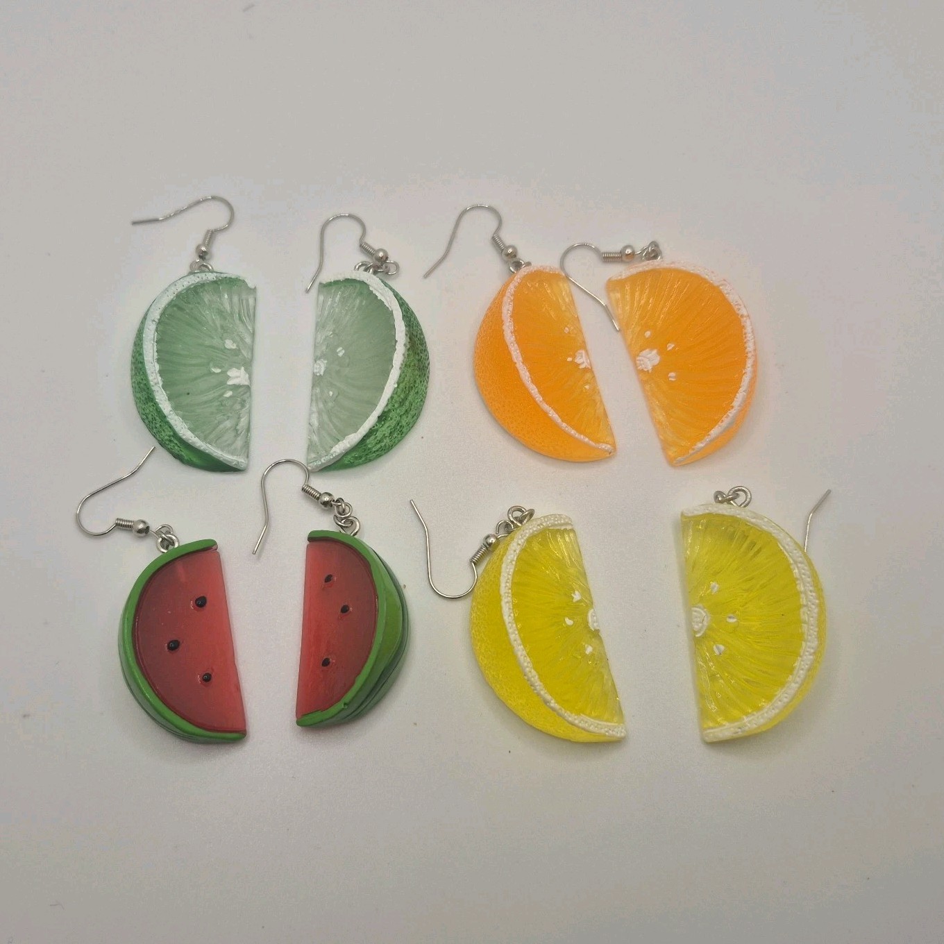 Fruit Slice Dangle Earrings Set – Watermelon, Orange, Lime, Lemon
