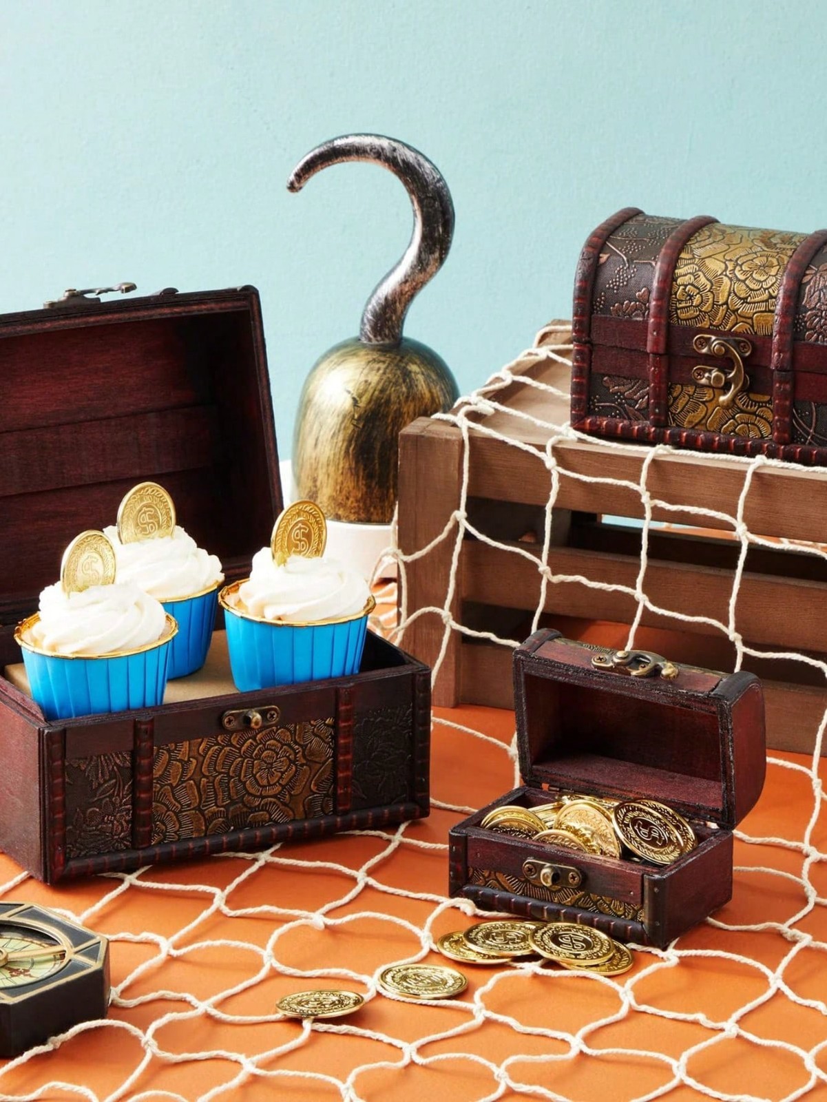 New 3Pc Vintage Wooden Treasure Chest Box Jewelry Storage Retro Antique Charming