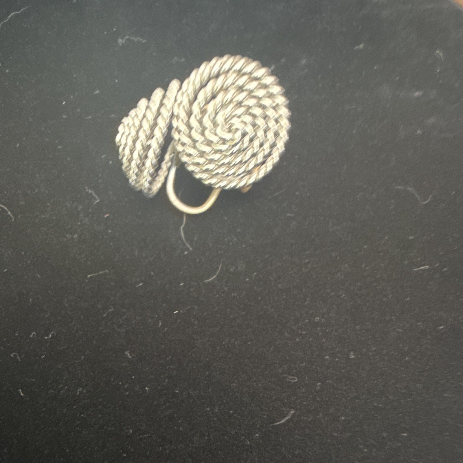 Vintage Silver-Tone Rope Twist Round Stud Earrings Metal No Stone Screw Back