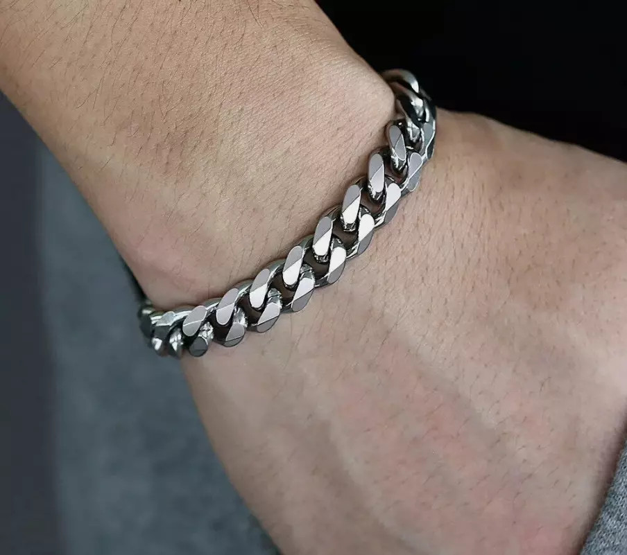 Cadena de Eslabón cubano para Hombre Acero Inoxidable de Plata Moda Hip Hop