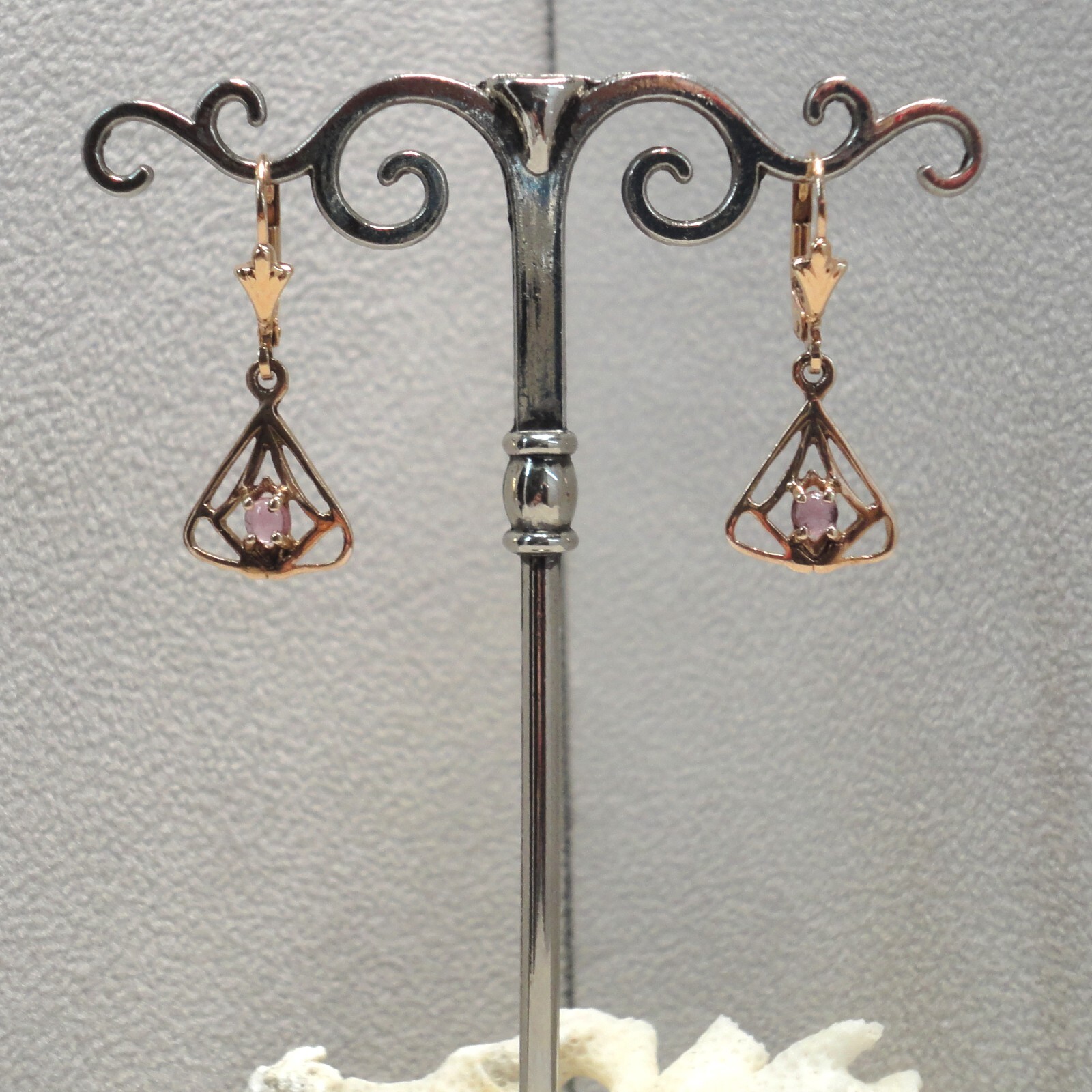 Pink Tourmaline Earrings Costume Art Nouveau Retro Silver 925/- Rose Gold Plated