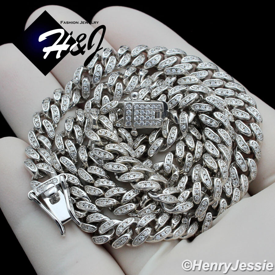 18″-30″MEN SOLID 925 STERLING SILVER 6MM ICY CZ MIAMI CUBAN CURB NECKLACE*SN19