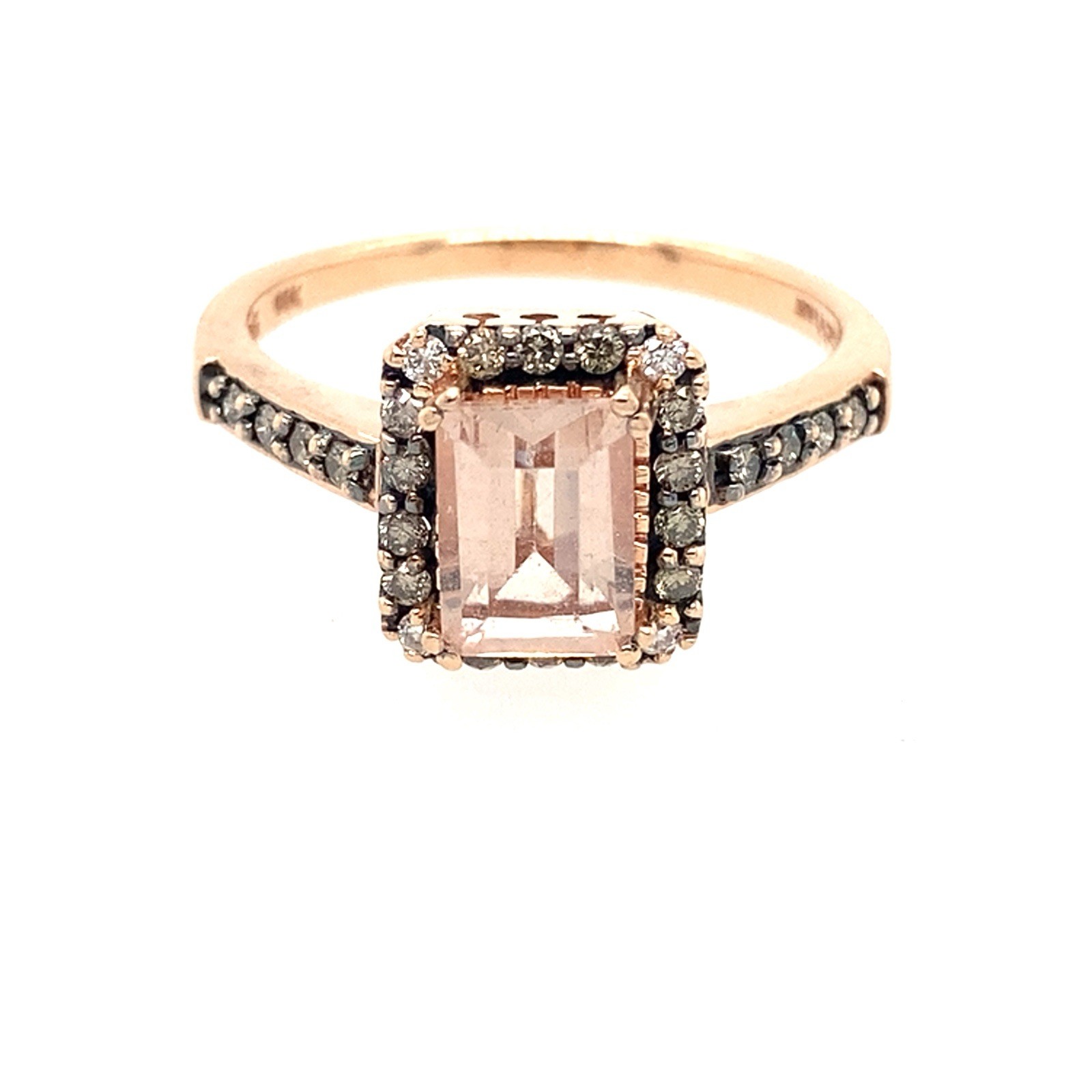 LeVian Emerald Cut Morganite & 1/4 CT Chocolate Diamond 14K Rose Gold Ring SZ6.5