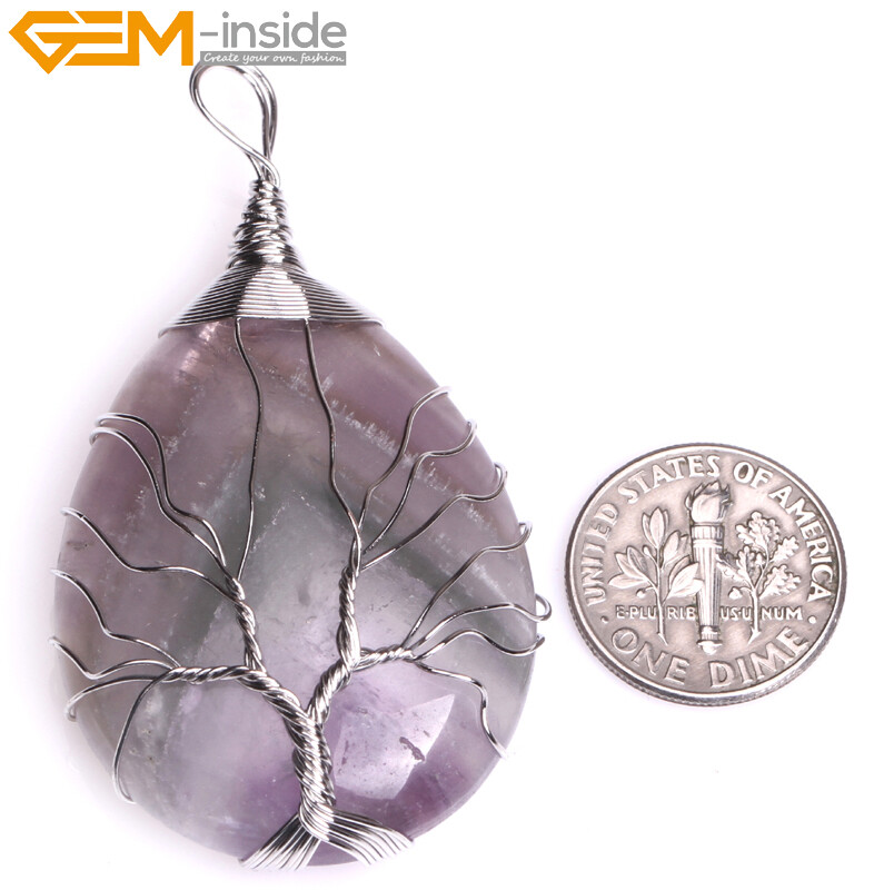 Natural Tree Life Sandstone Aventurine Jewelry TearDrop Pendant Necklace Reiki